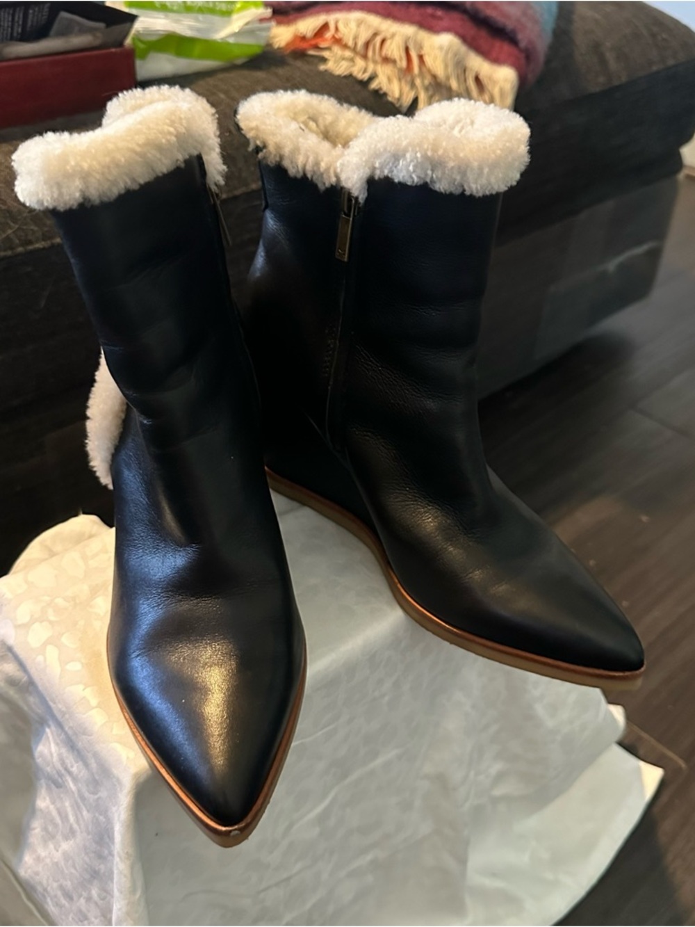 Marc Fisher leather shearling wedge bootie